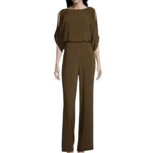 Worthington NWOT Olive Green Draped Half Sleeve Cold Shoulder Jumpsuit Sz 14